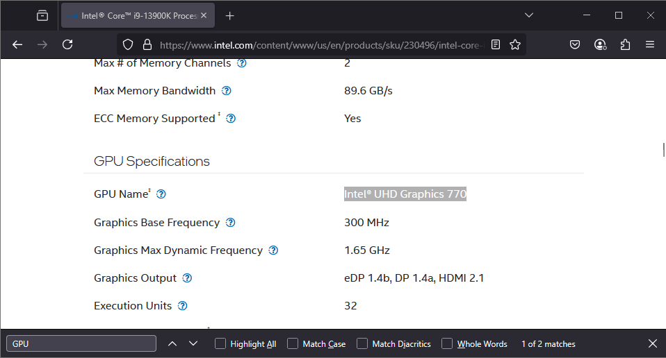Gigabybe motherboard spec page